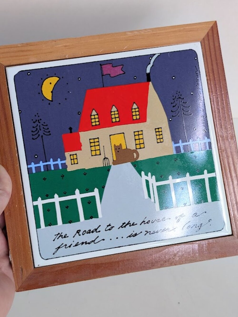 1984 Lillian Vernon Trivet Ceramic Tile Cat House Friend Sweet Gift